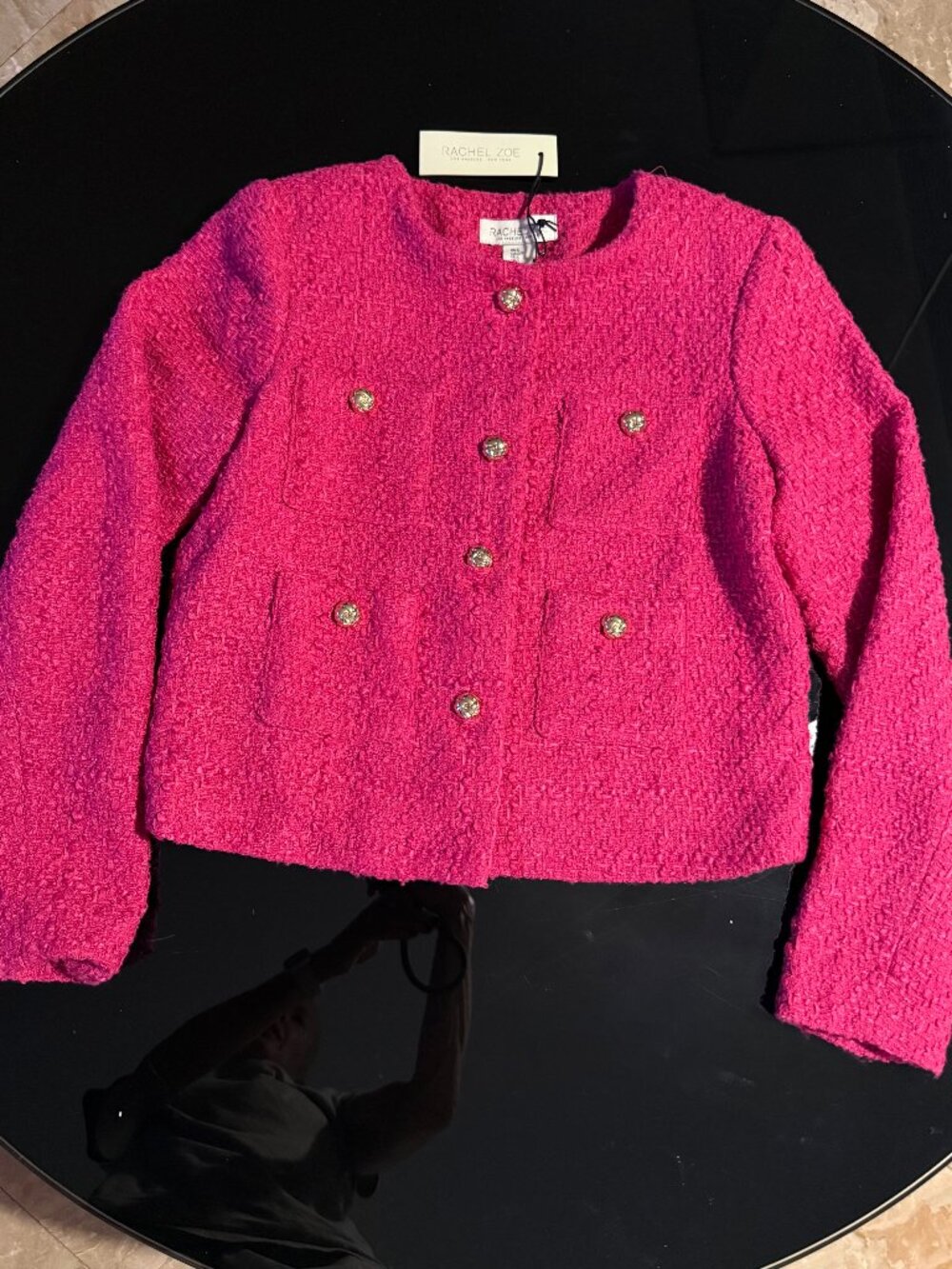 RACHEL ZOE S Pink Classic Tweed Cropped Jacket Blazer Ladylike Boucle 4 Pockets
